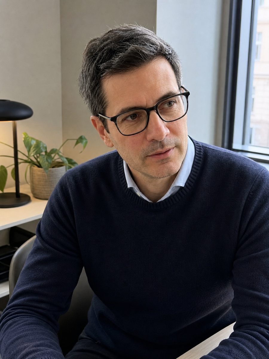 Tomas Hladik, Head of Content at Casino Guru, at his desk in Bratislava
